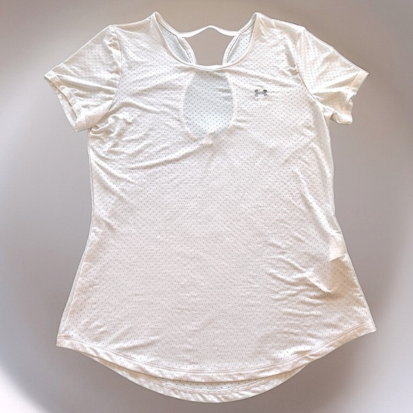 🧘‍♀️UNDER ARMOUR🧘‍♀️ MESH KEYHOLE STRAPPY OPEN-BACK SHORT SLEEVE WORKOUT TOP - Picture 1 of 7